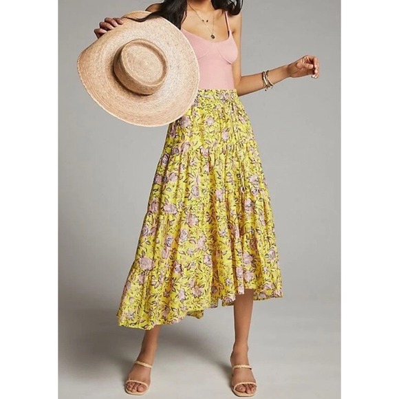 Anthropologie Yellow Floral Maxi Skirt - Picture 1 of 10